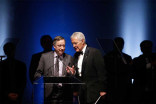 Mark Richer of ATSC and Alex Trebek at the 66th Engineering Emmy awards In Las Vegas, Nevada.