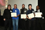 Nominees Michael Bernard, Michael Abbott, Brian Riordan, Ryan Young, and Sterling Cross at the Sound Editing and Sound Mixing nominee reception, September 8, 2016 at the Saban Media Center in North Hollywood, California.