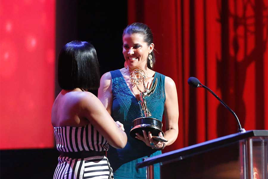 Neicy Nash presents an award to Lu Parker at the 68th Los Angeles Area Emmys, July 23, 2016, at the Saban Media Center, North Hollywood, California. 