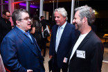 Patton Oswalt, Larry Karaszewski, and Scott Alexander at the writers nominee reception, September 14, 2016, at the Saban Media Center in North Hollywood, California.