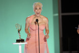 Hannah Waddingham accepts an award at the 73rd Emmy Awards, September 19, 2021 in Los Angeles, California.