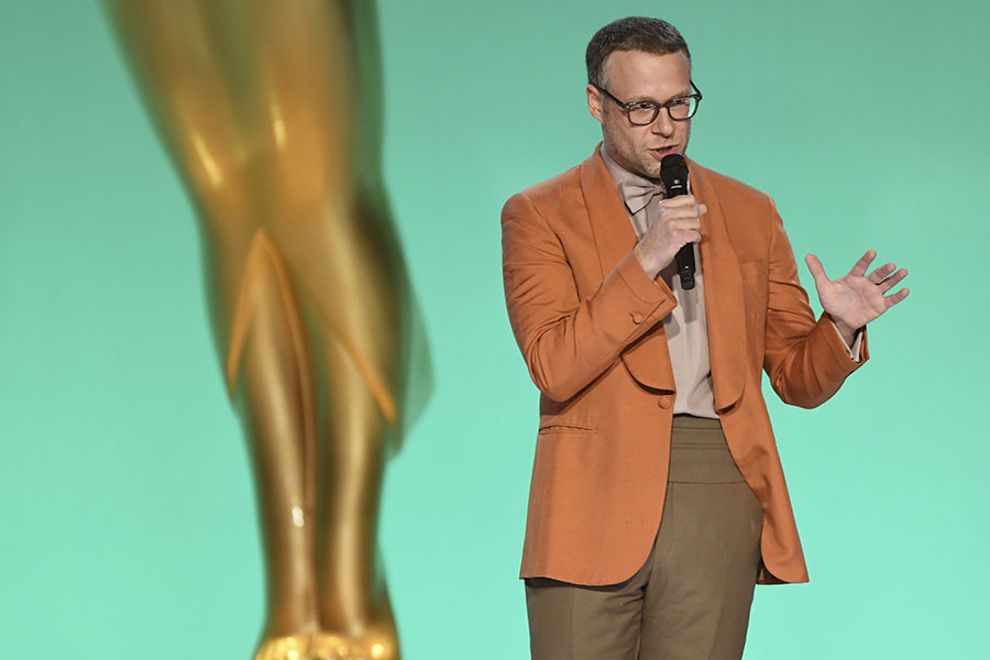 Seth Rogen presents an award at the 73rd Emmy Awards, September 19, 2021 in Los Angeles, California.