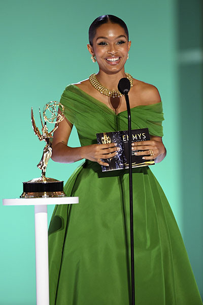 Yara Shahidi presents an award at the 73rd Emmy Awards, September 19, 2021 in Los Angeles, California. 