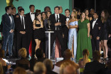 Bill Lawrence and the cast of Ted Lasso accepts an award at the 73rd Emmy Awards, September 19, 2021 in Los Angeles, California.