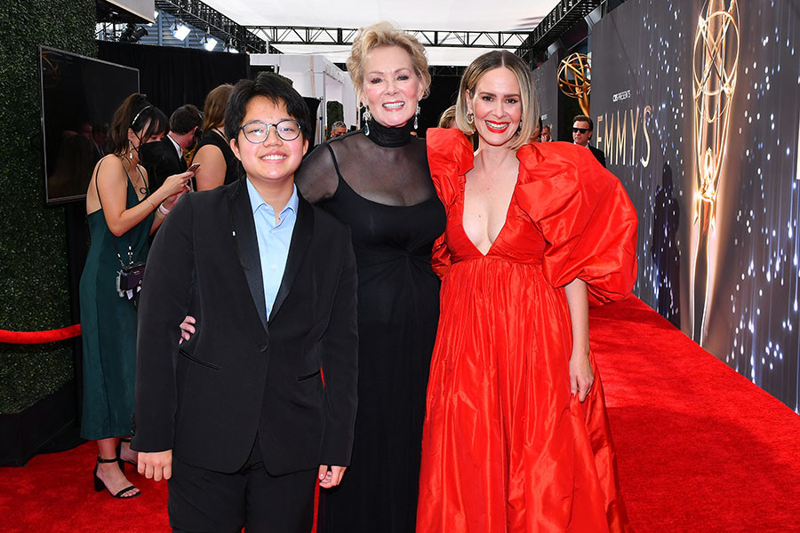 Forrest Gilliland, Jean Smart and Sarah Paulson arrive at the 73rd Emmy Awards, September 19, 2021 in Los Angeles, California.