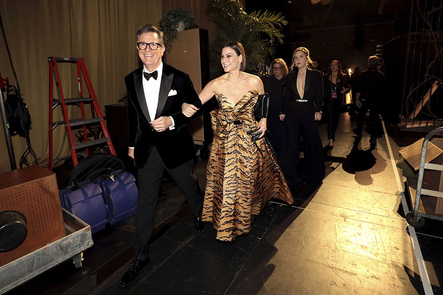 Stephen Colbert of The Late Show with Stephen Colbert backstage at the 75th Emmy Awards