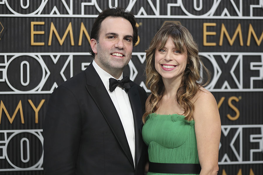 Josh Senior from The Bear and Emma Senior on the red carpet at the 75th Emmy Awards 