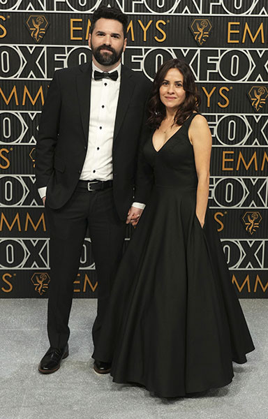 Dan Trachtenberg from Prey and Priscilla Trachtenberg on the red carpet at the 75th Emmy Awards