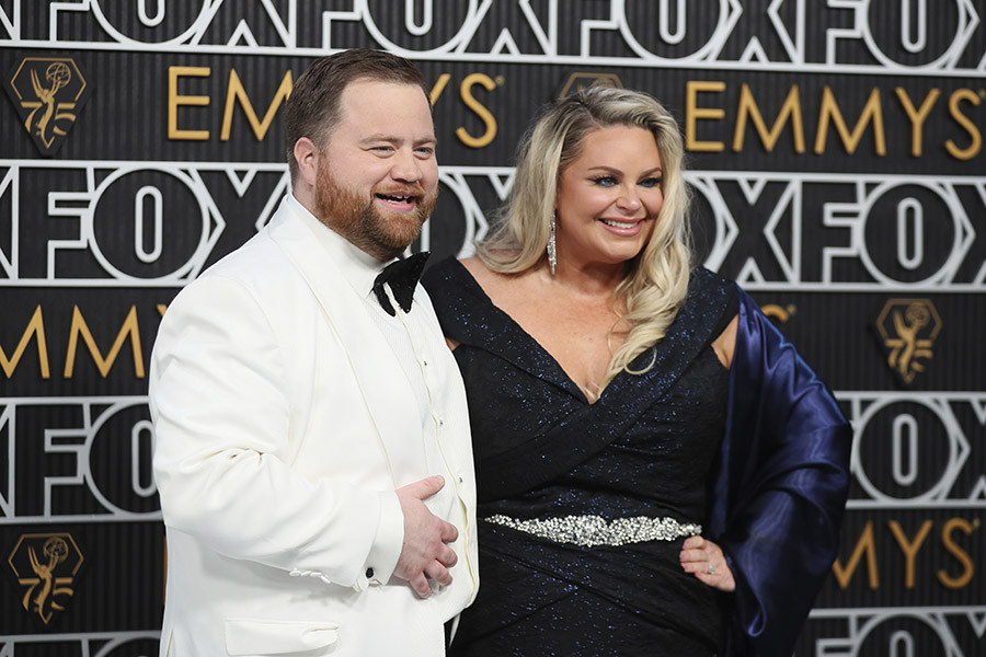 Paul Walter Hauser from Black Bird and Amy Elizabeth Boland on the red carpet at the 75th Emmy Awards