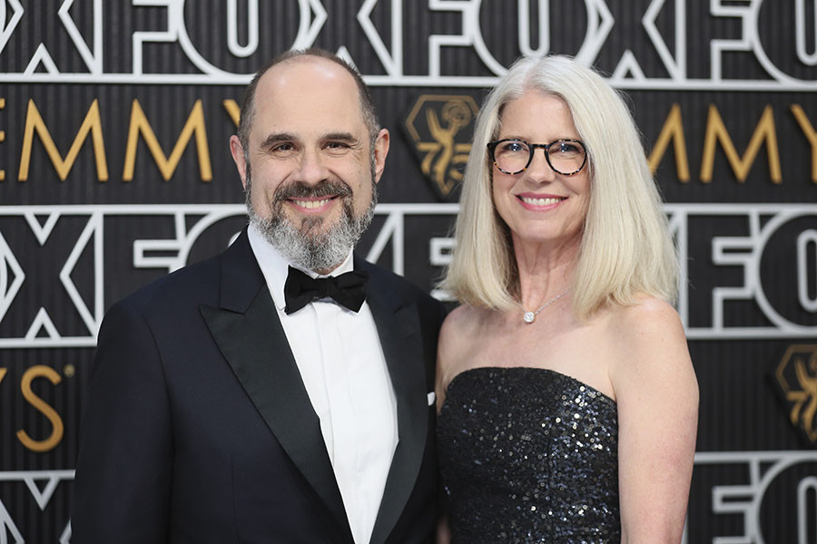 Craig Mazin from The Last Of Us and Melissa Mazin on the red carpet at the 75th Emmy Awards