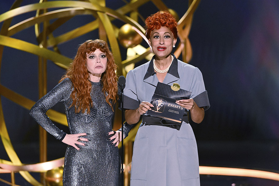 Tracee Ellis Ross and Natasha Lyonne present an award at the 75th Emmy Awards