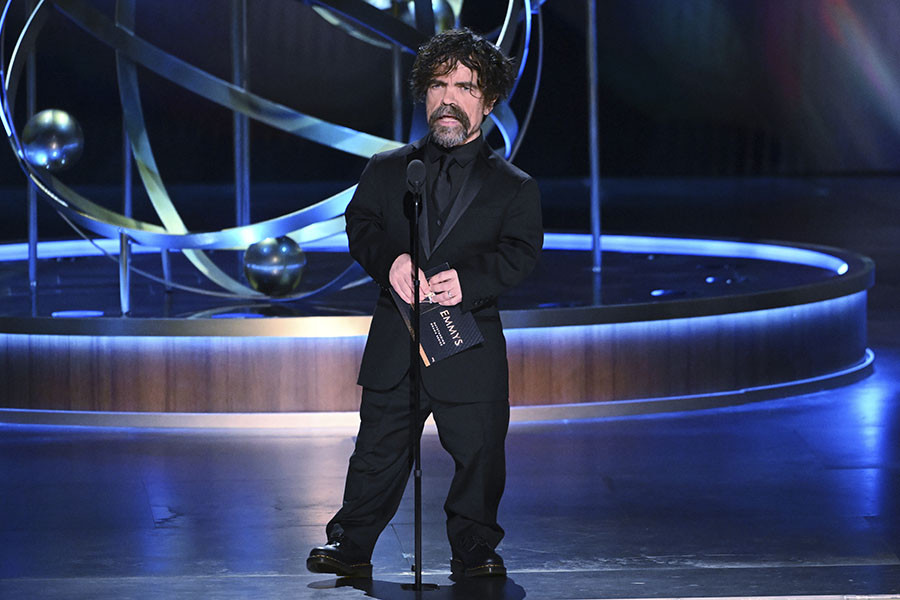 Peter Dinklage from Game of Thrones presents an award at the 75th Emmy Awards 