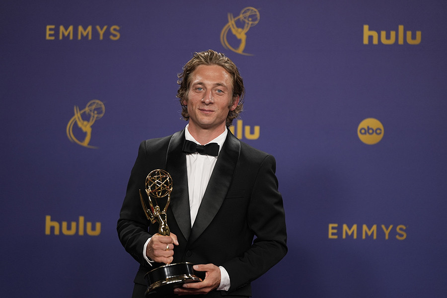 Jeremy Allen White of The Bear with the award for Outstanding Lead Actor in a Comedy Series at the 76th Emmy Awards 
