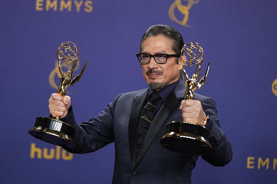 Hiroyuki Sanada, winner of the awards for Outstanding Lead Actor In A Drama Series, and Outstanding Drama Series for Shōgun backstage at the 76th Emmy Awards