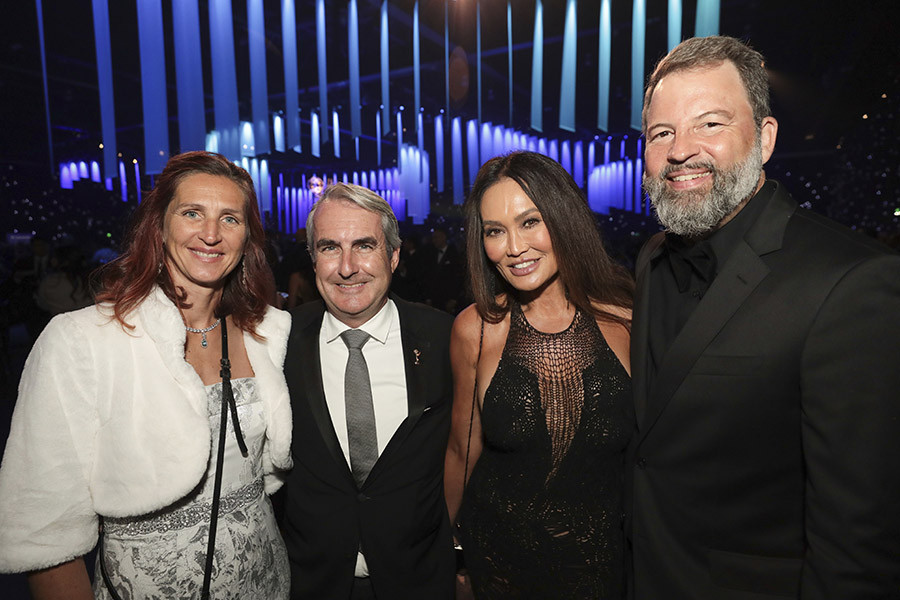 Isabelle Spears, Derek Spears, Tia Carrere, and Paul Debevec at the 76th Emmy Awards Governors Gala