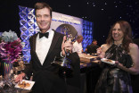 Morgan Sackett with his award for Outstanding Comedy Series for Hacks at the 76th Emmy Awards Governors Gala