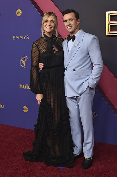 Kaitlin Olson and Rob McElhenney of It's Always Sunny in Philadelphia on the red carpet at the 76th Emmy Awards 