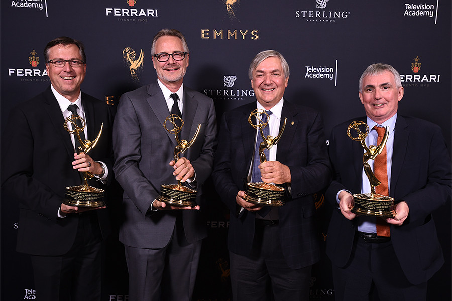 Rick Dempsey, Jeff Miller, Brian Sanders, and Andy Aherne with their award for Disney Global Localization at the 69th Engineering Emmy Awards at the Loews Hollywood Hotel on Wednesday, October 25, 2017 in Hollywood, California. 