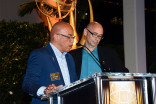 Television Academy governors Rickey Minor and Michael A. Levine at the Music nominee reception September 10, 2015 in Los Angeles, California.