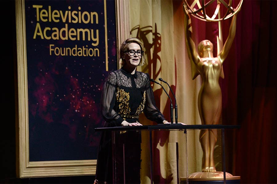 Sarah Paulson presents an award at the 36th College Television Awards at the Skirball Cultural Center in Los Angeles, California, April 23, 2015.