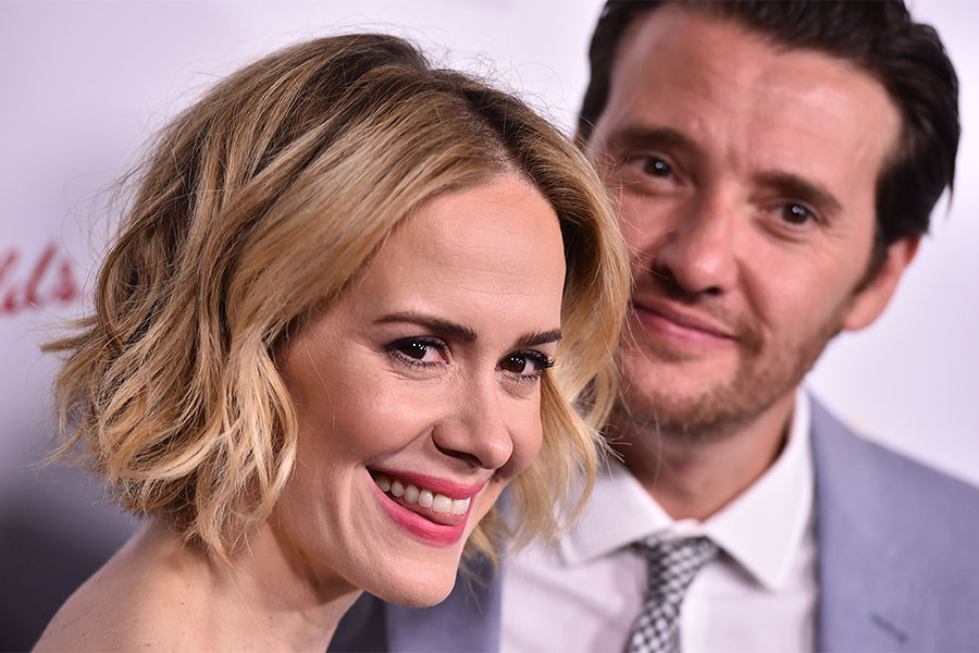 Sarah Paulson and Jason Butler Harner arrive at the Performers Peer Group Celebration August 24 at the Montage in Beverly Hills, California.