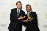 Scott Aukerman and Joseph Katz on the Winners Walk at the 36th College Television Awards at the Skirball Cultural Center in Los Angeles, April 23, 2015.