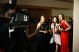 Gabrielle Ake, Sharon Yoo, and Catherine Reid at the Thank You Cam at the 36th College Television Awards at the Skirball Cultural Center in Los Angeles, April 23, 2015.
