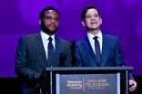 Host Anthony Anderson and Paul Chen of Ernst and Young on stage at the 38th College Television Awards presented by the Television Academy Foundation at the Saban Media Center on Wednesday, May 24, 2017, in the NoHo Arts District in Los Angeles. 