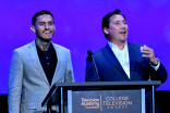 Richard Cabral and Benito Martinez present an award on stage at the 38th College Television Awards presented by the Television Academy Foundation at the Saban Media Center on Wednesday, May 24, 2017, in the NoHo Arts District in Los Angeles. 