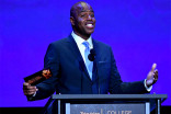 Kevin Frazier presents an award on stage at the 38th College Television Awards presented by the Television Academy Foundation at the Saban Media Center on Wednesday, May 24, 2017, in the NoHo Arts District in Los Angeles. 