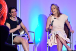 Beatrice Springborn and Elisabeth Moss at The Handmaid&#039;s Tale: From Script to Screen at the Wolf Theatre at the Saban Media Center in North Hollywood, California.