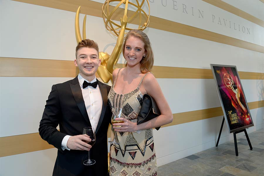 Stephen Gemmiti and Nancy Amestoy enjoy the cocktail party at the 36th College Television Awards at the Skirball Cultural Center in Los Angeles, April 23, 2015.