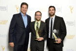Steve Levitan, Samuel Sandweiss, and Brandon Somerhalder on the Winners Walk at the 36th College Television Awards at the Skirball Cultural Center in Los Angeles, April 23, 2015.