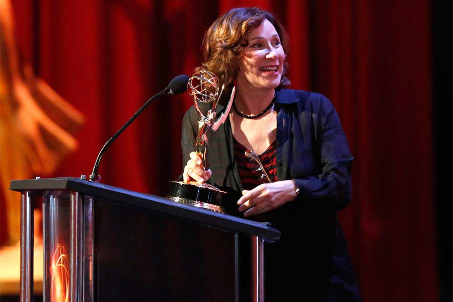 Val Zavala accepts her award at the 68th Los Angeles Area Emmys, July 23, 2016, at the Saban Media Center, North Hollywood, California. 