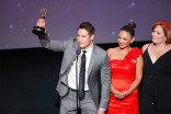 Whit Johnson, Daniella Guzman, and Mary Harris accept an award at the L.A. Area Emmy Awards presented at the Television Academy&#039;s Wolf Theatre at the Saban Media Center on Saturday, July 22, 2017, in North Hollywood, California.